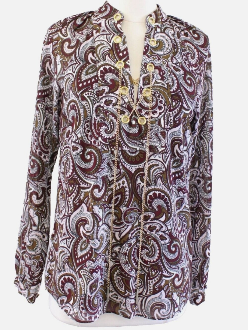 Michael Kors Paisley Blouse With Golden Lace Up Front